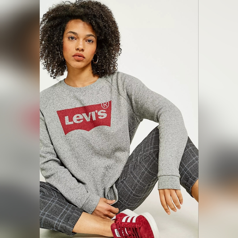 Levis | Logo Crewneck Pullover French Terry Sweatshirt Heather Gray Melange XS